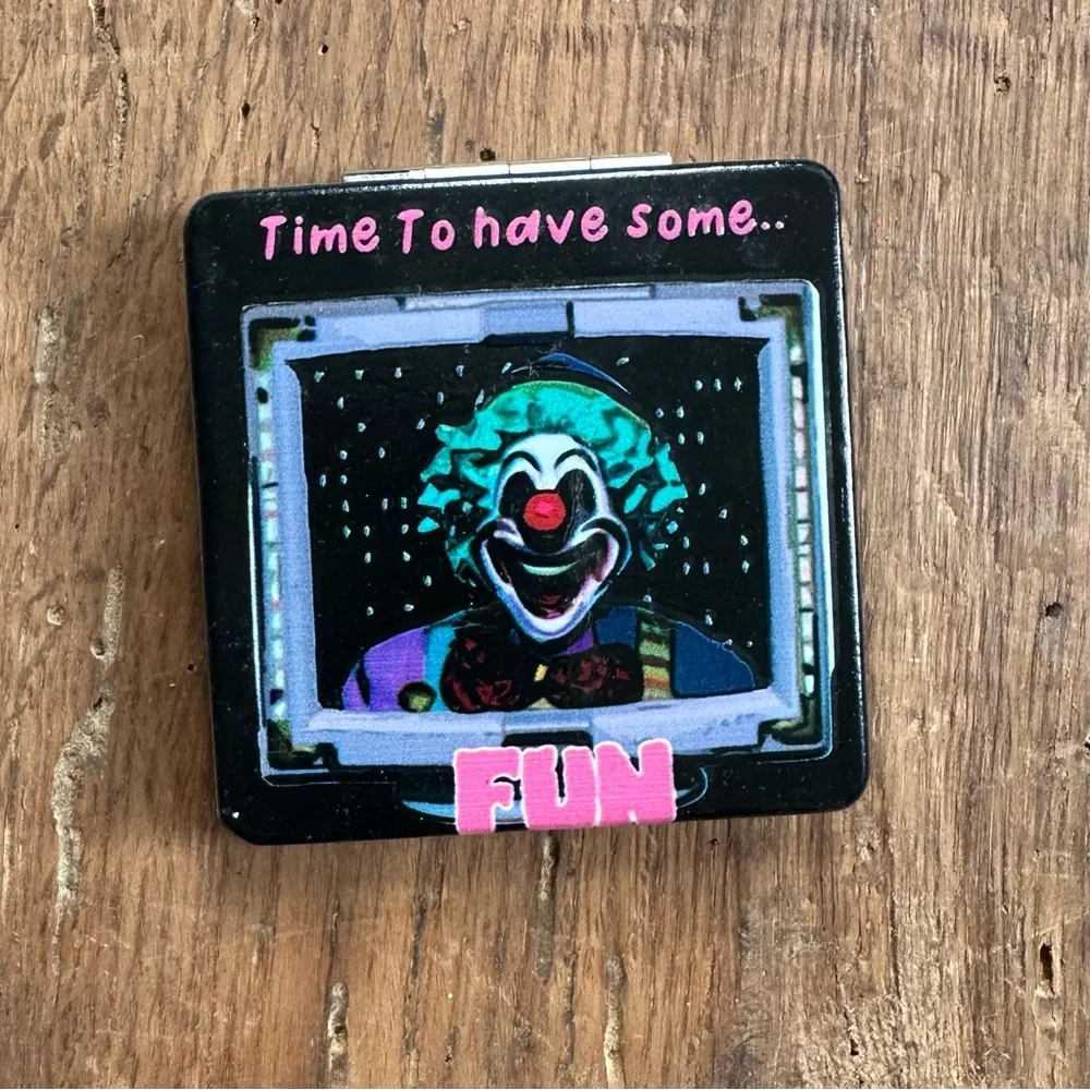 NWOT Painted clown compact square folding mirror 2.75”
